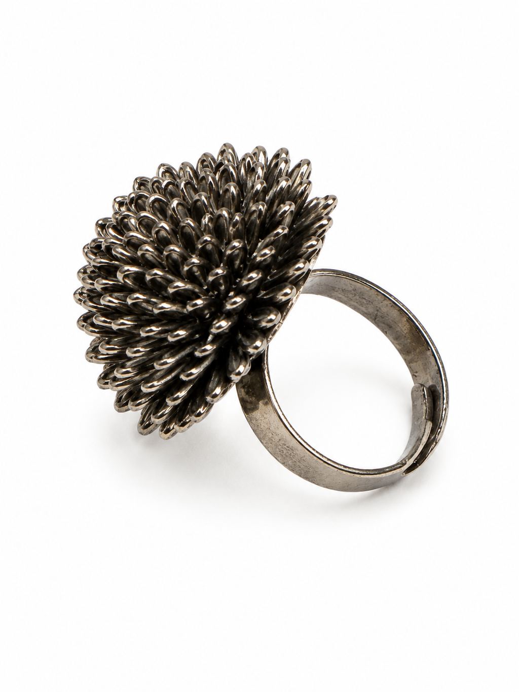 Vintage Brutalist Chrysanthemum Ring Antiqued Silver Tone