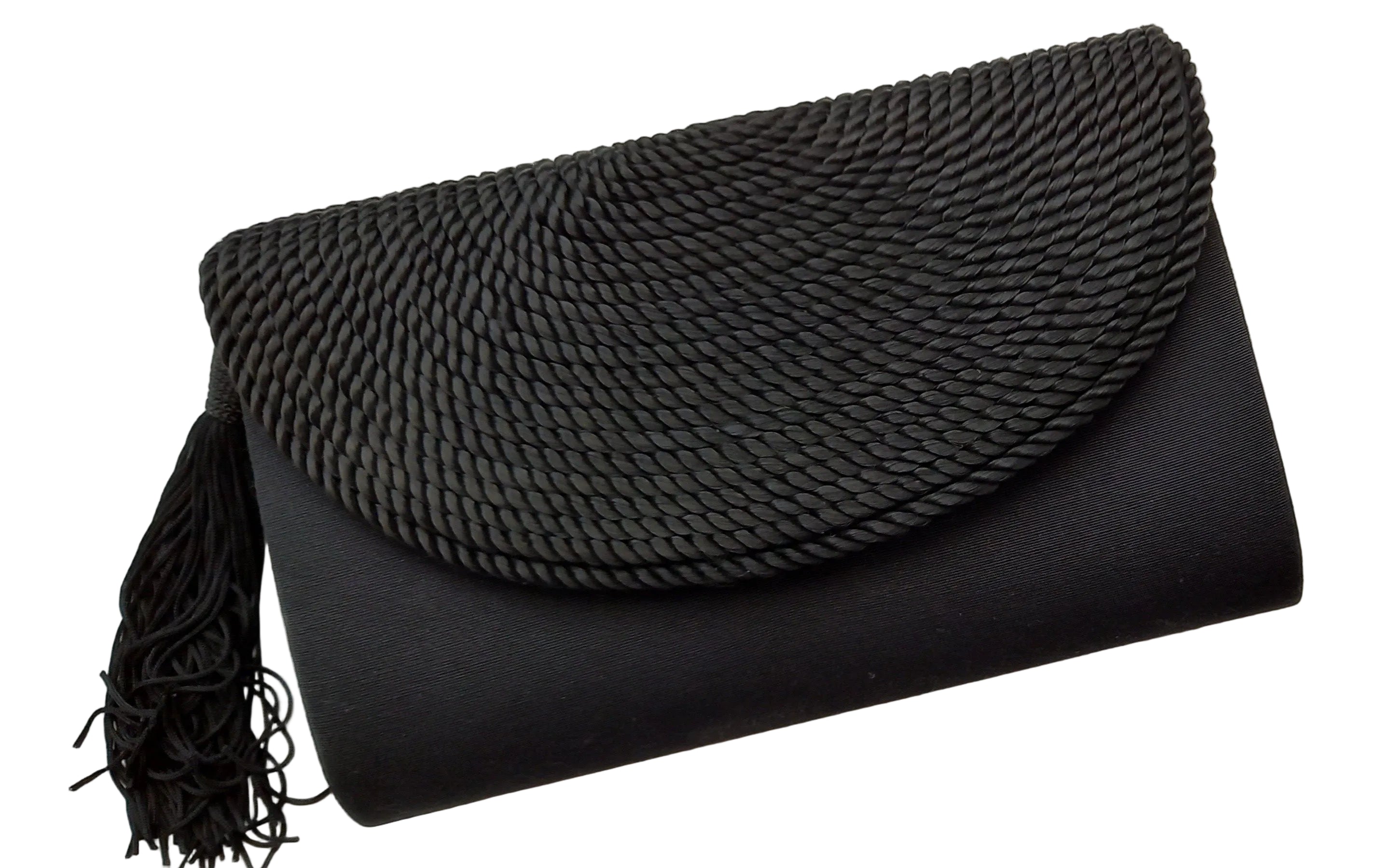 Vintage Schelian Paris Black Corded Silk Evening Clutch