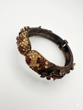 Antiqued Bronze Pavé Floral Hinged Bangle with Earth-Tone Rhinestones