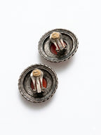 Vintage Amber Cabochon Silver Tone Clip-On Earrings