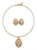 Vintage Gold Plated Faux Pearl & Rhinestone Jewelry Set – Classic Mid-Century Elegance