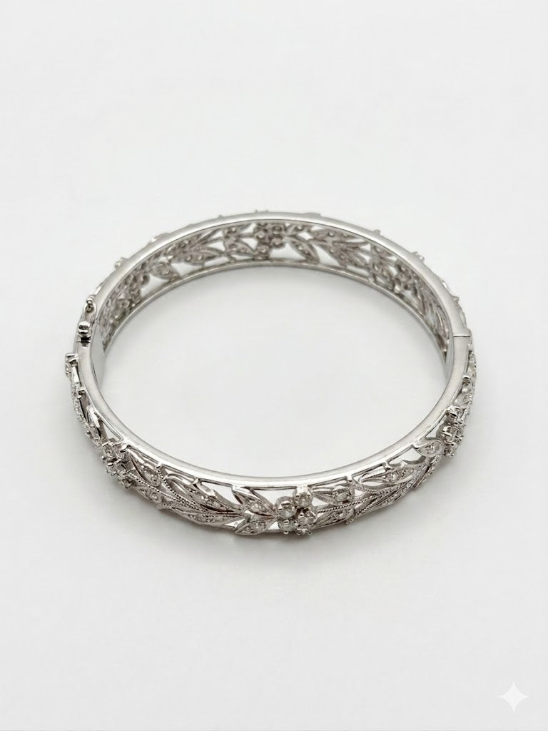 Y2K Stainless Steel Floral Filigree Bangle