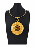 Vintage Dolce Vita Gold Plated Agate Medallion Necklace