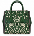 Prada Saffiano Leather Embroidered Twin Pocket Double Handle Tote Bag