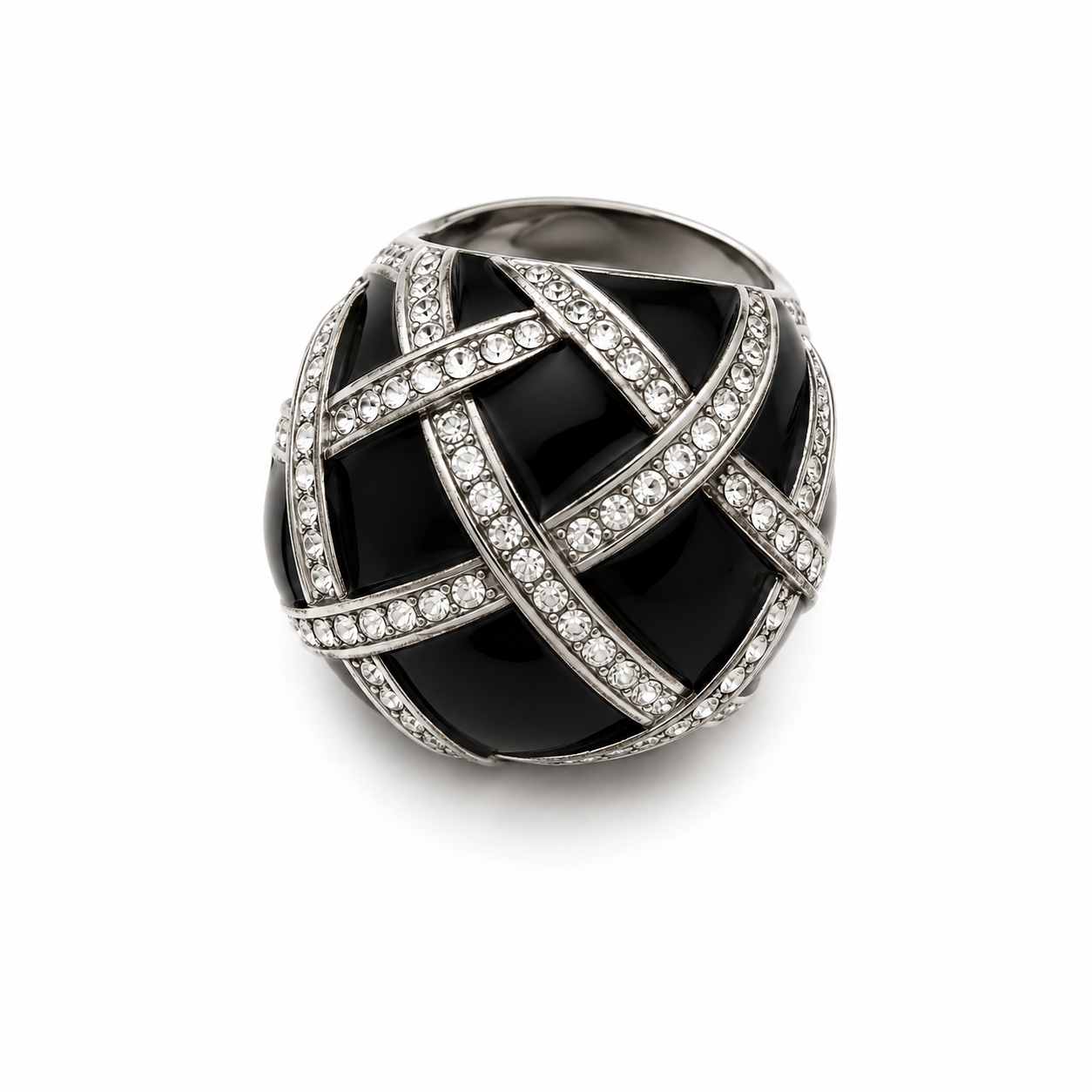 Vintage Black and Crystal Dome Statement Ring