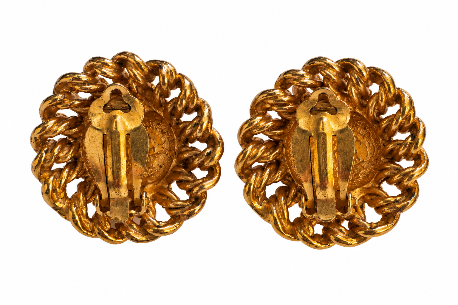 Chanel Vintage Concave Dome Chain Clip-On Earrings