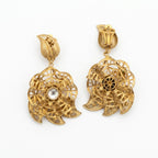 Vintage Art Nouveau Floral Crystal Drop Clip On Earrings