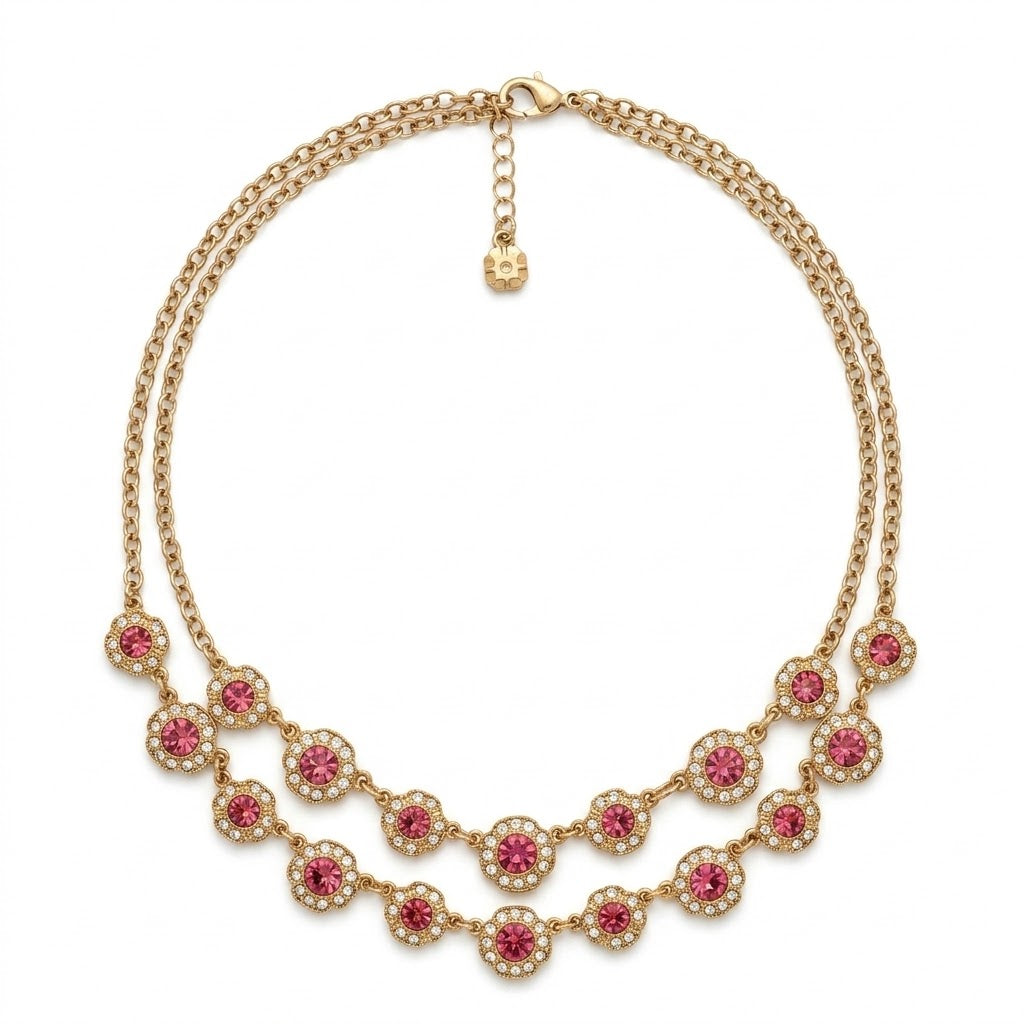 Vintage Monet Double Strand Pink Stone Necklace