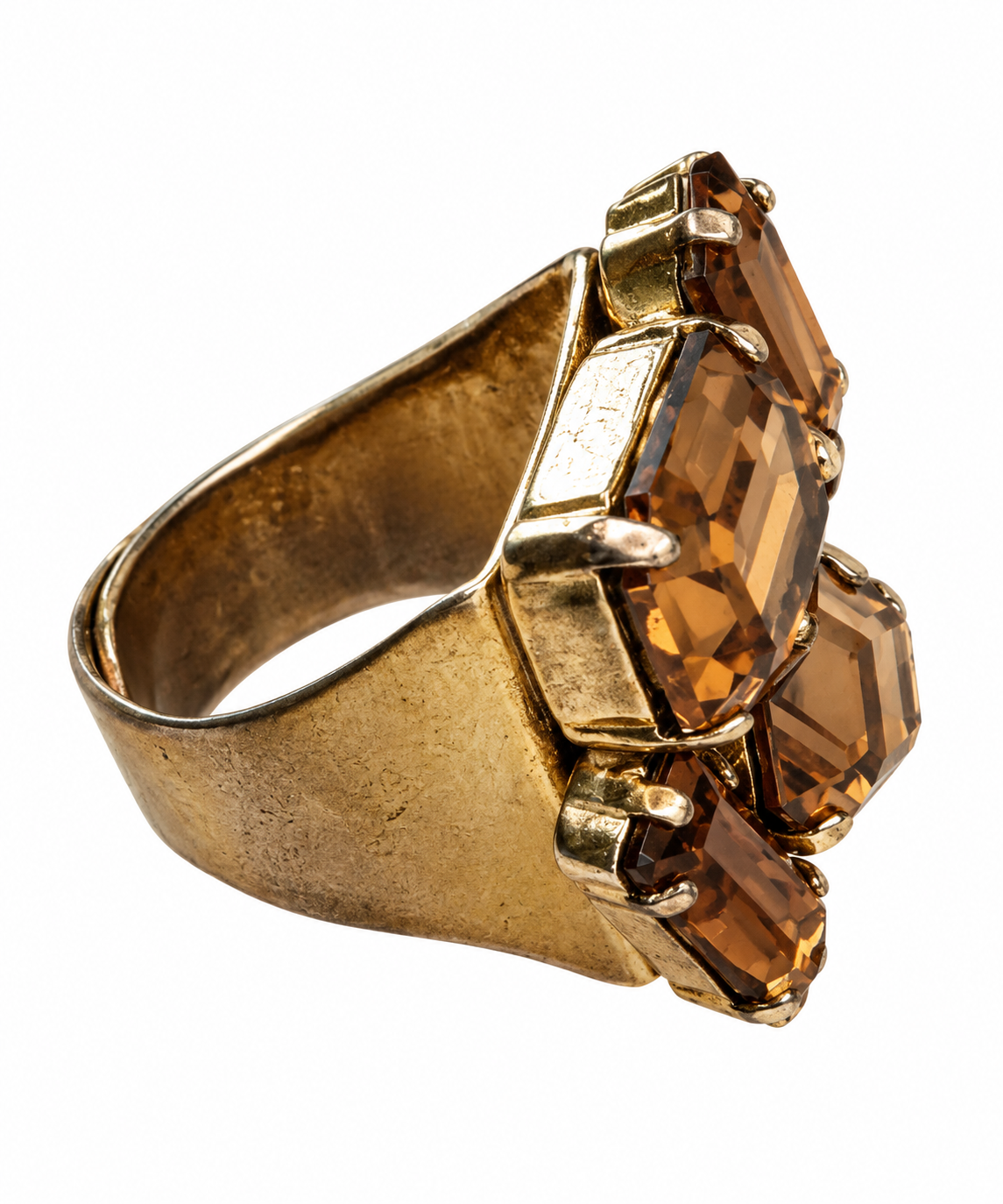 Vintage Art Deco Amber Crystal Cocktail Ring