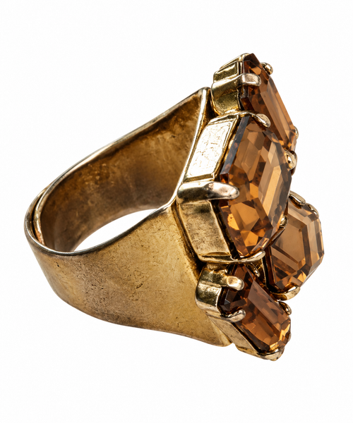 Vintage Art Deco Amber Crystal Cocktail Ring