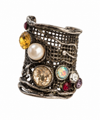 Vintage Sterling Silver Jeweled Mesh Ring