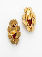 Vintage Signed Amber Crystal Aurora Borealis Clip On Earrings