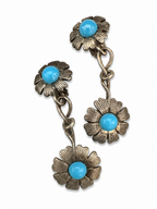 Vintage Retro Floral Turquoise Cabochon Earrings
