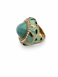 Vintage Turquoise Enamel and Crystal Statement Ring