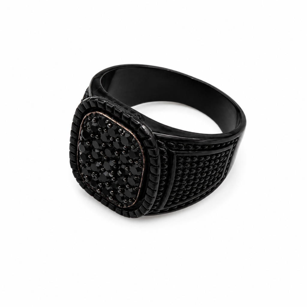Modernist Black Pave Signet Ring Industrial Matte Finish