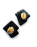Vintage Black Sequin and Gold Tone Clip-On Statement Earrings