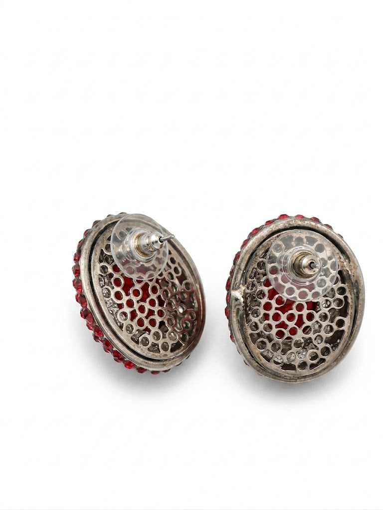 Vintage Coral Cabochon & Crystal Pavé Pin Earrings