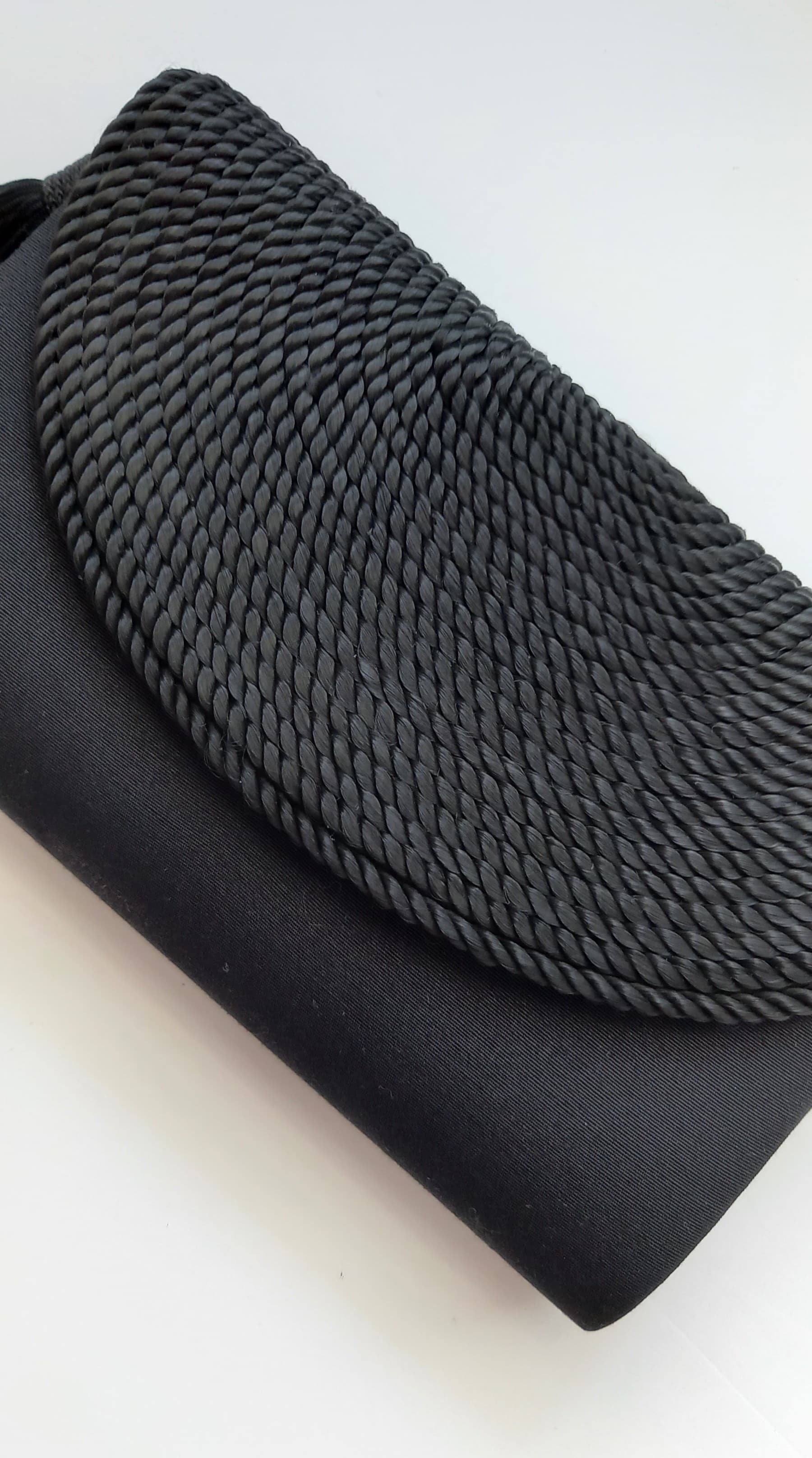 Vintage Schelian Paris Black Corded Silk Evening Clutch