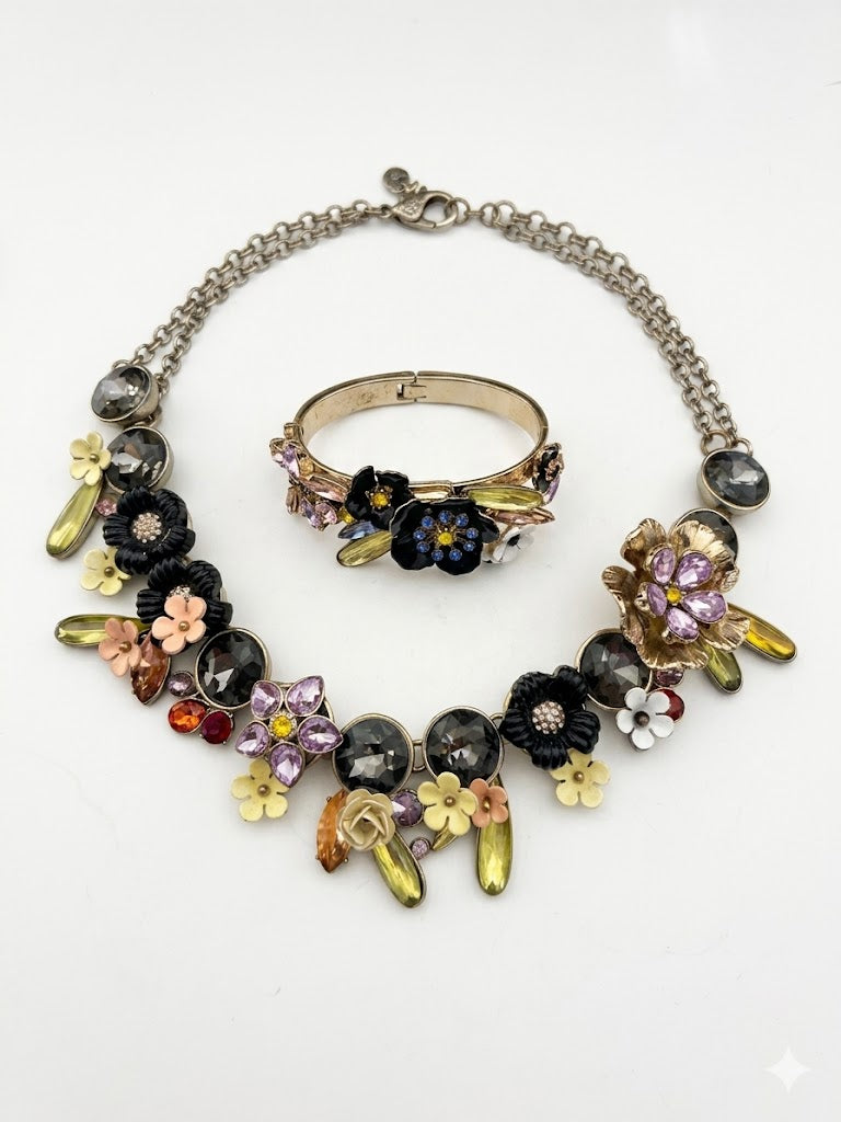 Banana Republic Floral Statement Necklace & Bracelet Set