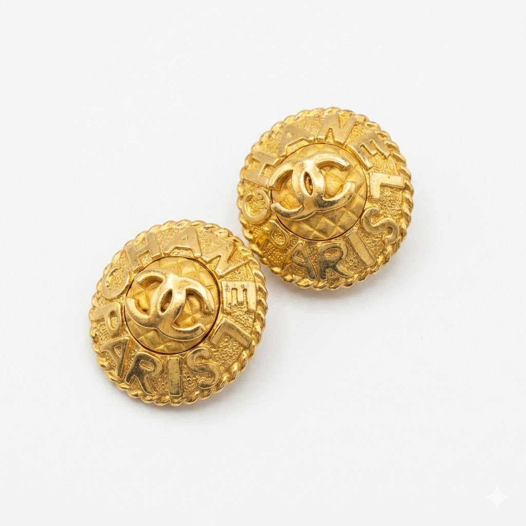 Vintage Chanel 1980s Paris Logo Clip-On Earrings