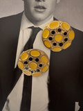 Vintage Mustard Enamel Retro Geometric Disc Earrings