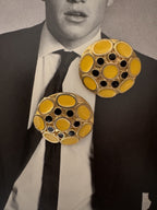 Vintage Mustard Enamel Retro Geometric Disc Earrings