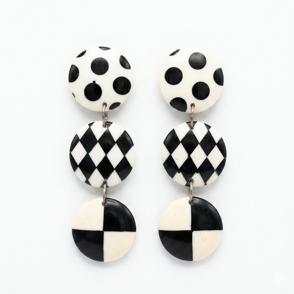 Vintage 1970s Retro Geometric Statement Earrings