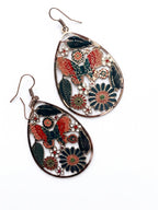Vintage Folk Art Enamel Floral Drop Earrings