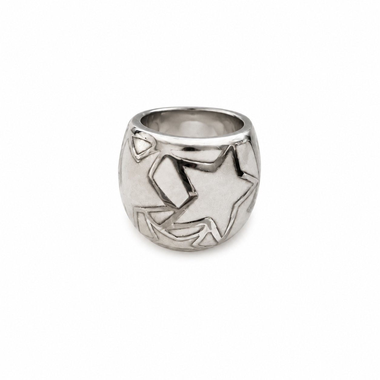 Modernist Stainless Steel Star Dome Ring Enameled Geometric Band