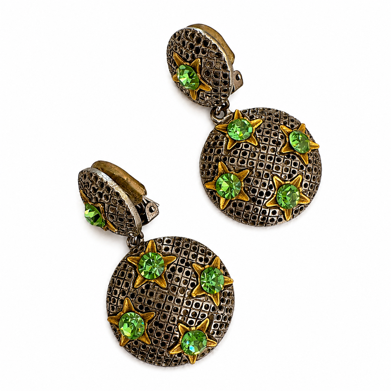 Vintage DeLuigoro Celestial Crystal Disc Clip On Earrings