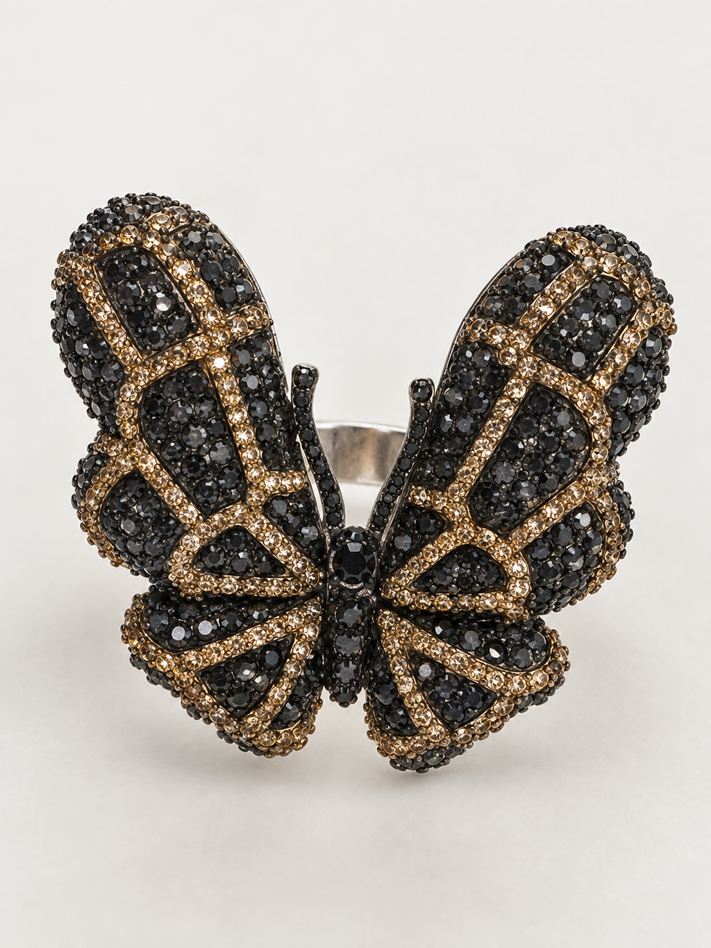 Vintage Noir Crystal Butterfly Cocktail Ring