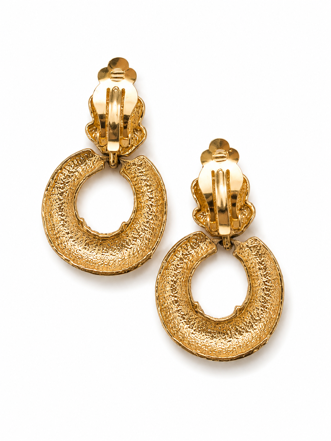Vintage Art Deco Revival Textured Door Knocker Statement Earrings