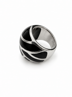 Vintage Black Enamel and Silver Tone Geometric Ring
