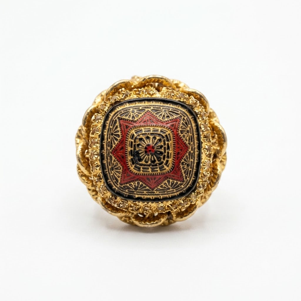 Vintage Byzantine Revival Gold Plated Statement Ring