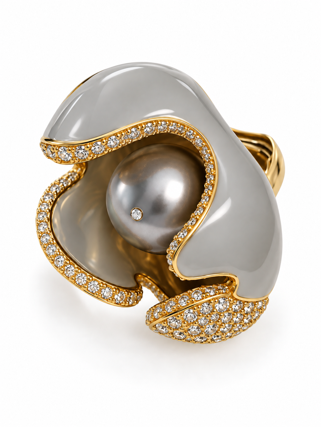 Statement Vintage Swarovski Sculptural Crystal Pearl Ring