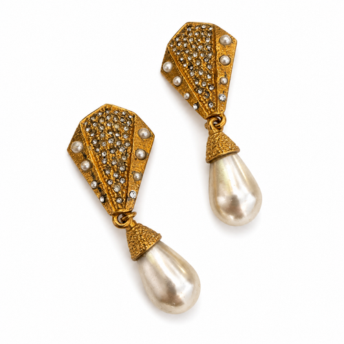 Vintage Art Deco De Luigoro Pearl Drop Clip On Earrings