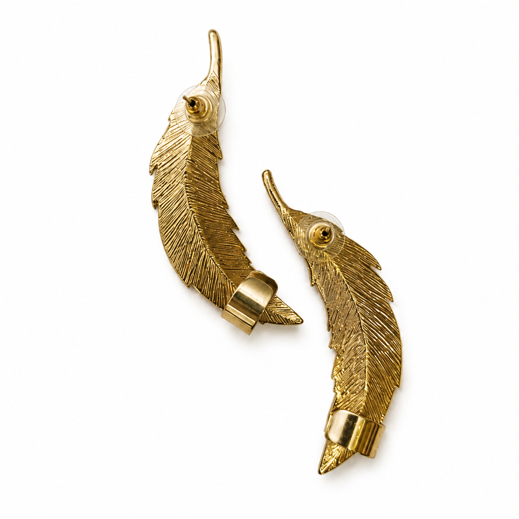 Vintage Gold Tone Feather Ear Cuff Earrings