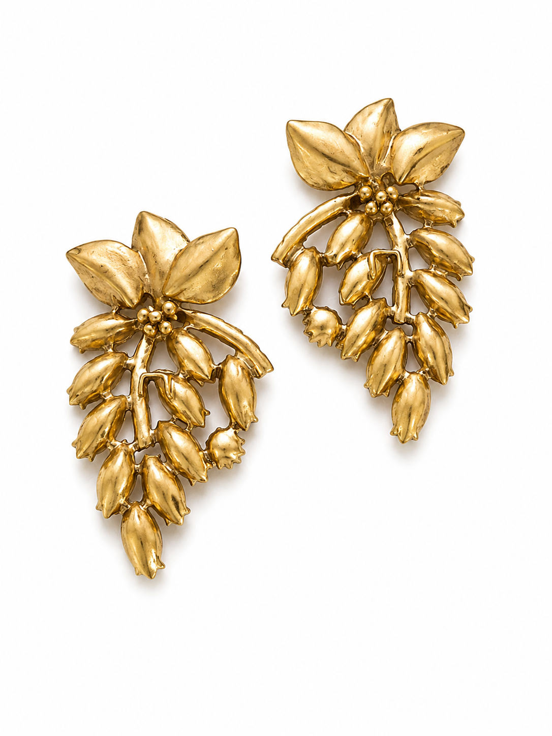 Vintage Rhinestone Leaf Cascade Statement Earrings
