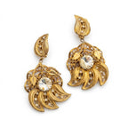 Vintage Art Nouveau Floral Crystal Drop Clip On Earrings