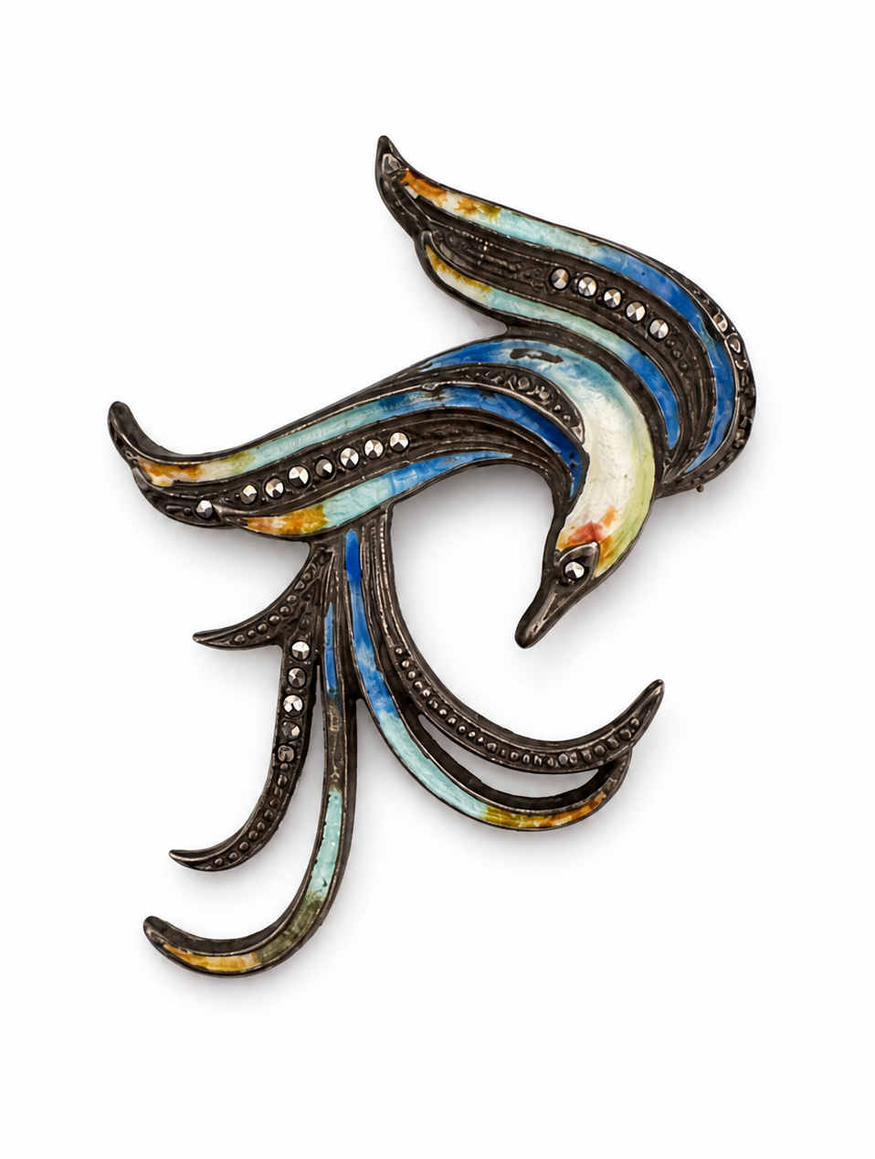 Vintage Enamel Bird Motif Brooch