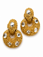 Vintage Gold Tone Jeweled Doorknocker Statement Earring