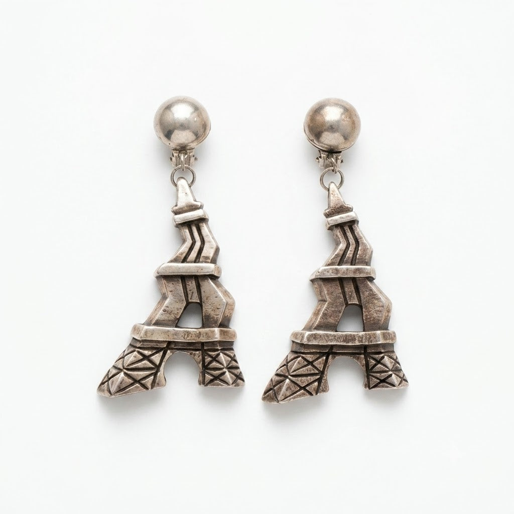 Vintage F. Volle Paris Eiffel Tower Drop Clip On Earrings