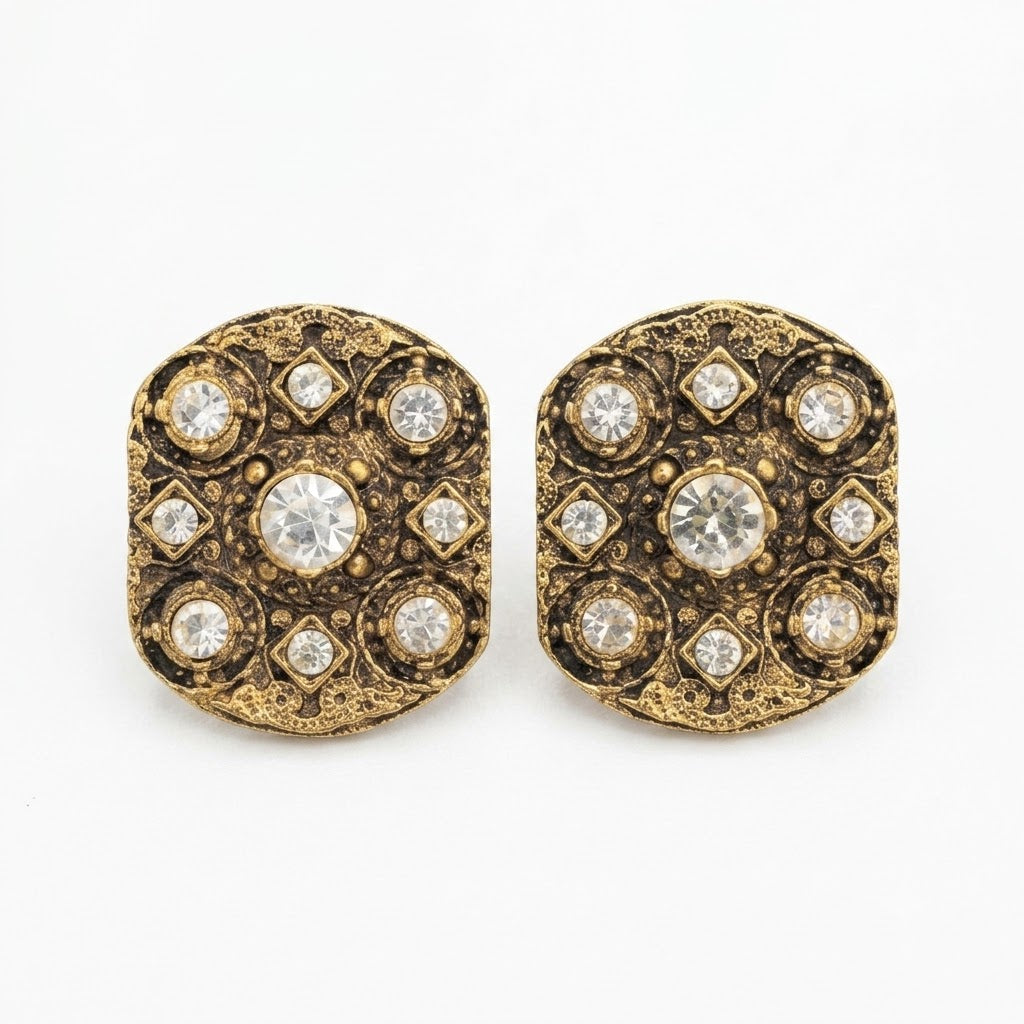 Vintage DeLuigoro Crystal Statement Clip On Earrings