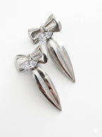 Vintage Modernist Silver Bow Drop Earrings