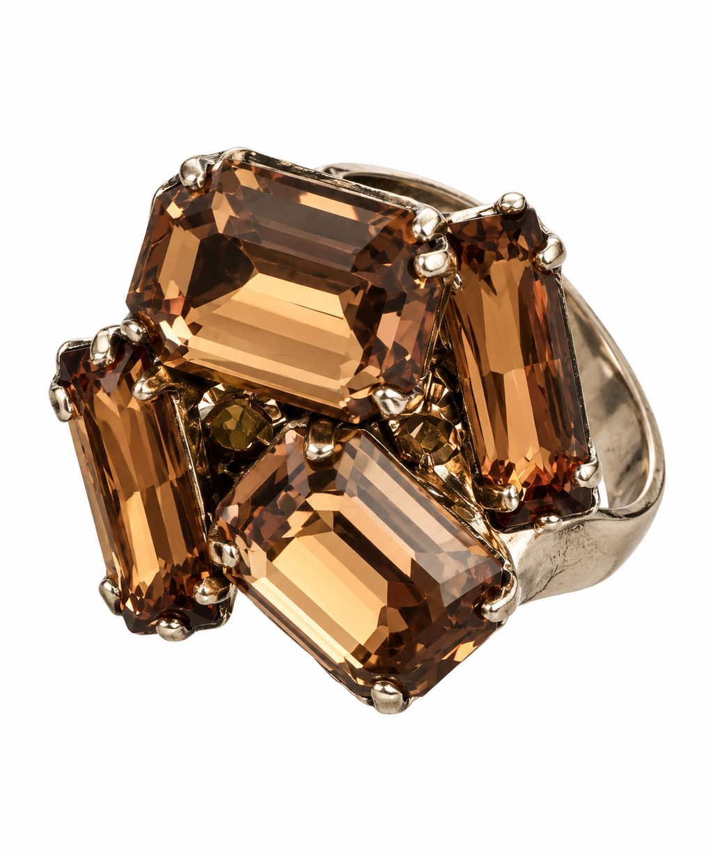 Vintage Art Deco Amber Crystal Cocktail Ring
