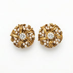Vintage Faux Pearl & Rhinestone Statement Clip-On Earrings