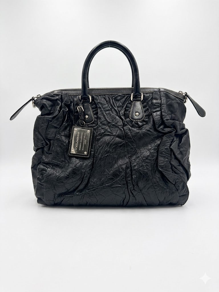 Dolce & Gabbana Black Lambskin Miss Rouche Bag