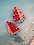 Vintage Hand-Painted Wooden Boat Clip-On Earrings