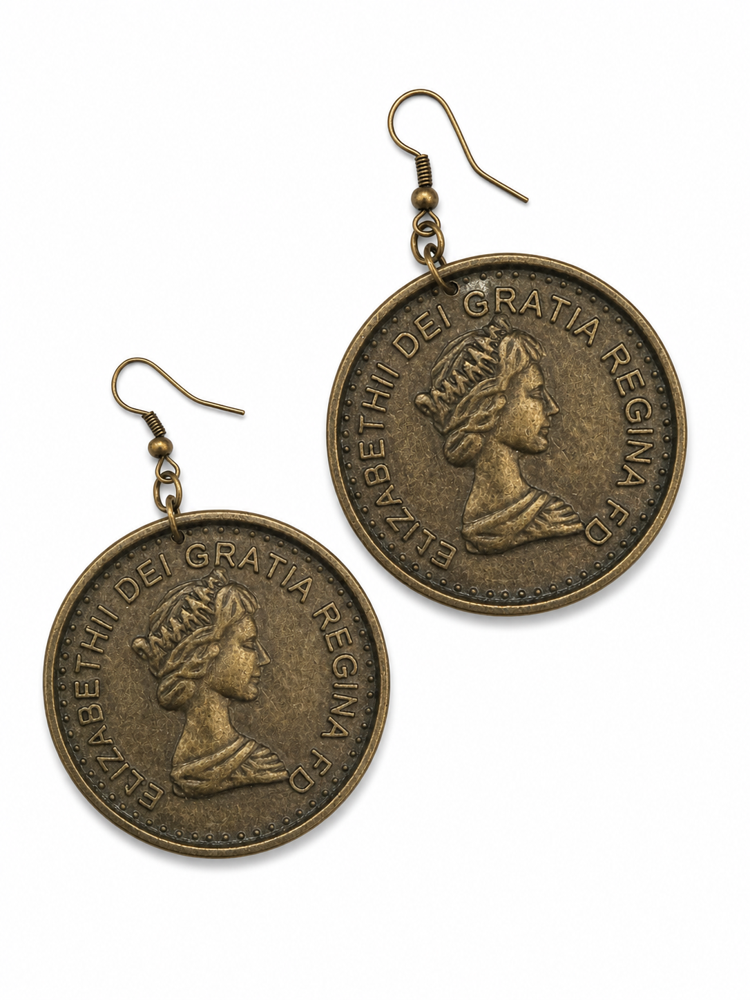 Vintage Queen Elizabeth II Coin Statement Earrings