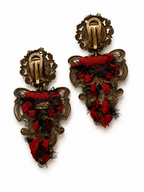 Vintage Levantine Custom-Made Red Crystal Textile Earrings